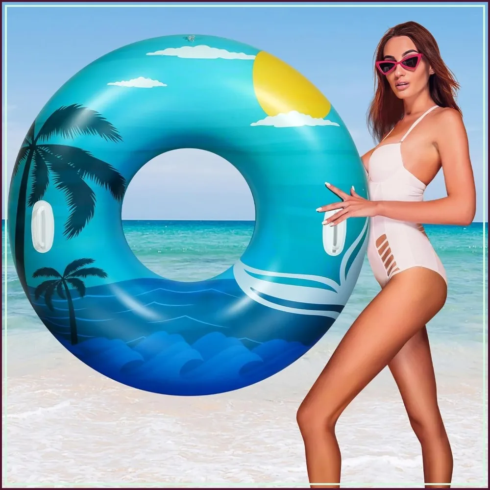 

Inflatable Pool Floats for Adults, Large & Durable Swim Rings with Double Handles, Fun Summer Party Decorations