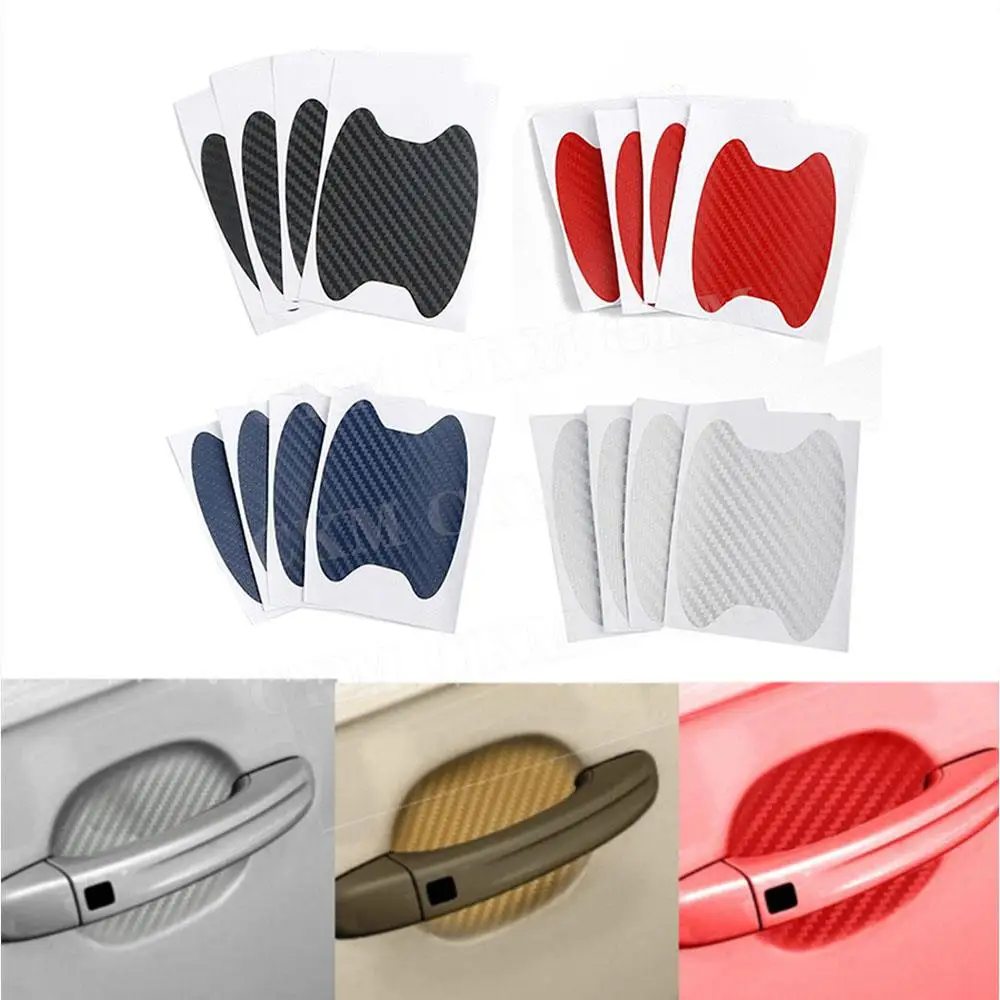 

4 Pcs/set Carbon Fiber Car Door Handle Anti-scratch Stickers Protective Exterior Waterproof Bowl Sticker Accessories