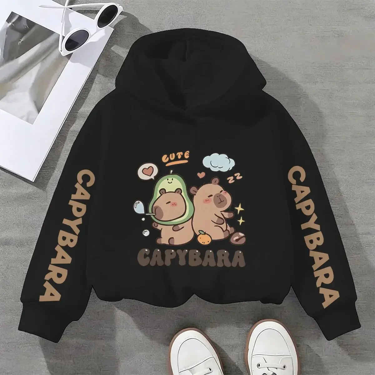 Autumn/Winter Children's Christmas Sweatshirts, Featuring a Fun Capybara Pattern, Outdoor Sportswear for Boys and Girls.