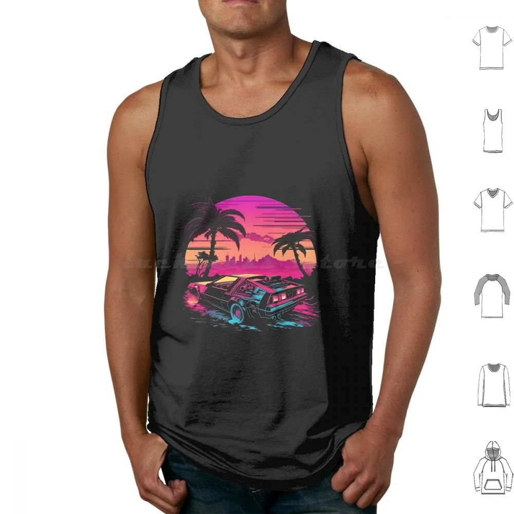 Landscape Synthwave Tank Tops Vest Sleeveless Synthwave Retro Futuristic 80s Neon Outrun Vaporwave Animal Wildlife