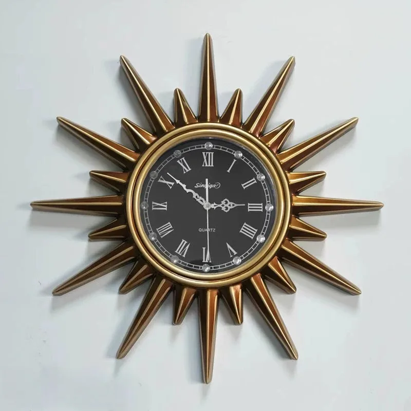 Vintage Wall Clocks Sun Shaped Luxury Wall Clock Modern Living Room Decorative Art Clocks Home Nordic Creative Fashion Watch