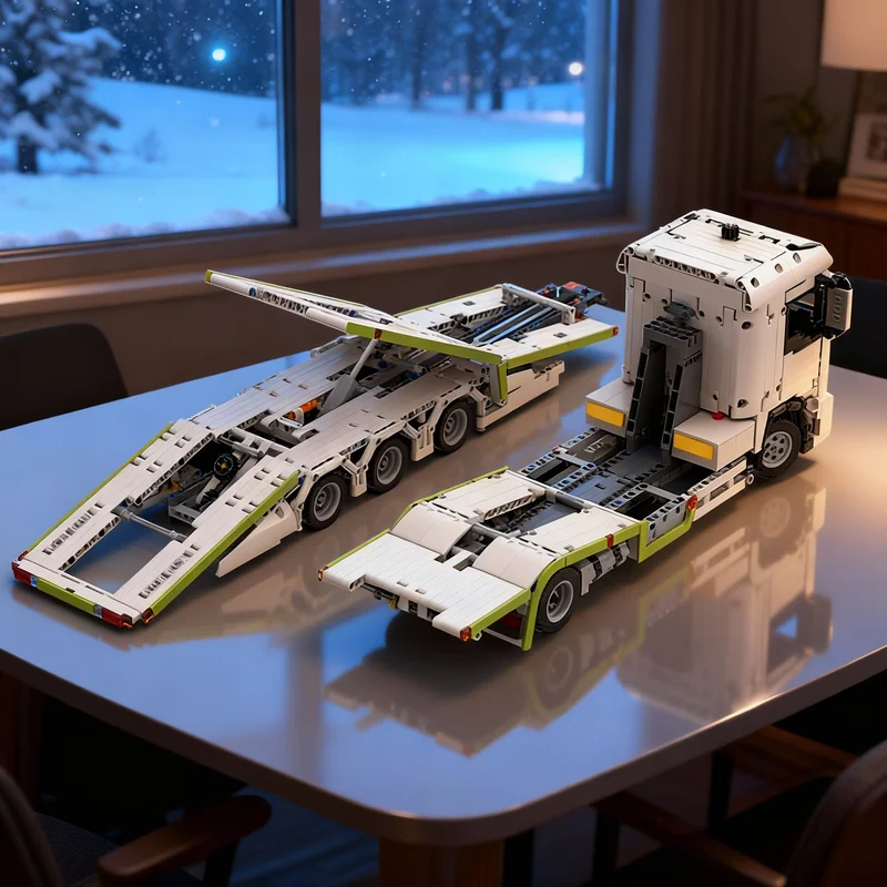 1389pcs MOC Truck Transporter Technical Expert Builder Model Building Blocks Bookshelf Decor, Home Decor New Year Gift For Kids