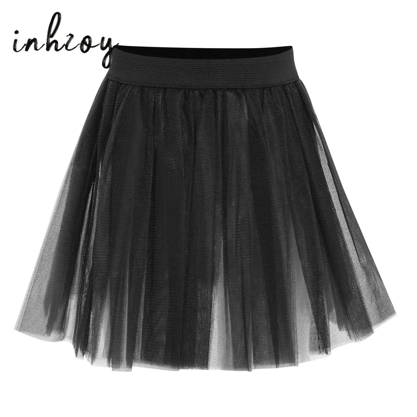 

Kids Girls Ballet Skirts Solid Color Elastic Waistband 3-Layer Tulle Tutu Skirt for Birthday Theme Party Dance Stage Performance