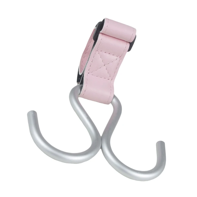 Stylish Double Hook for Baby Strollers PU Leather+Aluminum Alloy Pushchair Hanger Rack Organiser Hook Clip