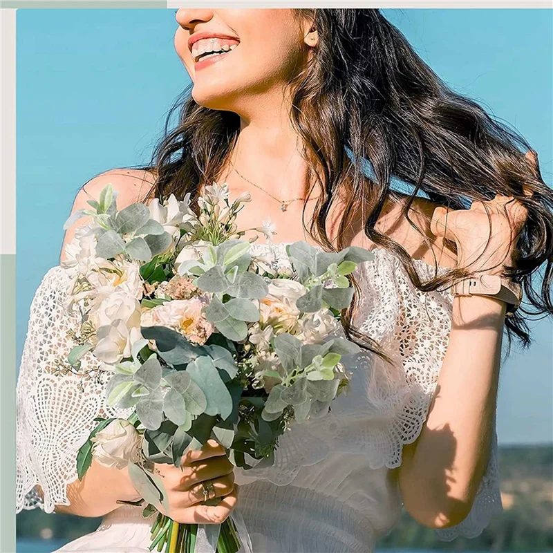 ABAH-45 Pcs Artificial Flocked Lambs Ear Greenery Stem Faux Lamb's Ear Branches Picks Rustic Wedding Centerpiece