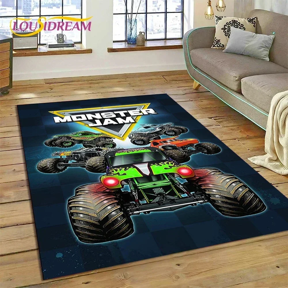 

Ковер с героями мультфильмов Monster Truck Monster Jam для спальни, гостиной, дома, дивана, украшения, детская игра, большой декор, напольный коврик