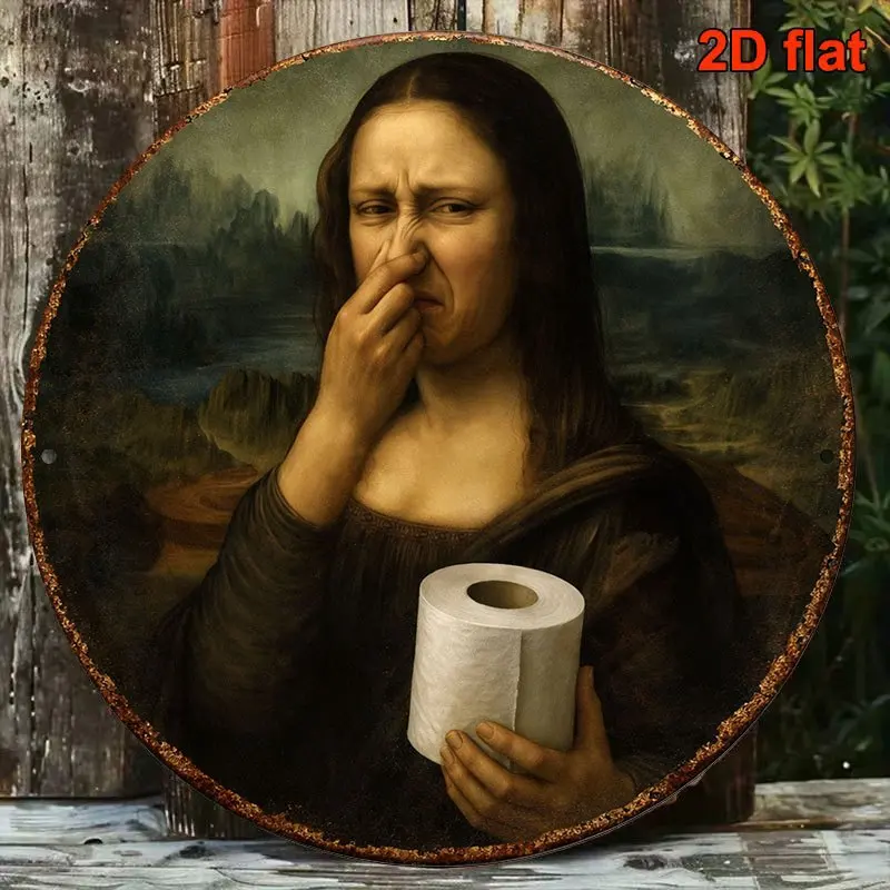 2D Flat, 1pc Fun Mona Lisa Nose-Scratching Bathroom Sign - Retro Bathroom Wall Decor, Suitable for Living Room, Bar, Cafe, Offic