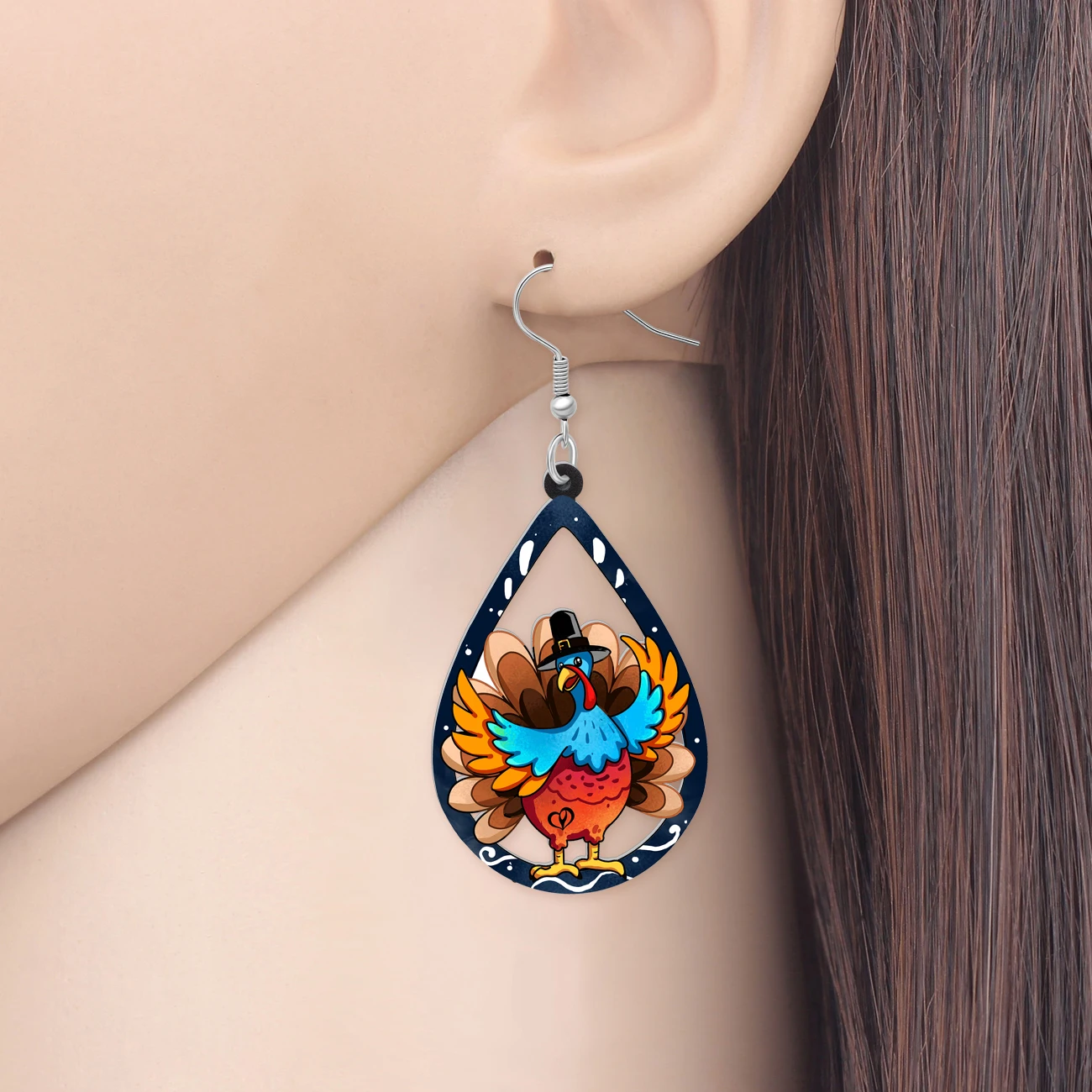 BONSNY Acrylic Thanksgiving Turkey Teardrop Earrings Cute Chicken Farm Animal Fall Jewelry Thankful Gifts For Women Girls Charms