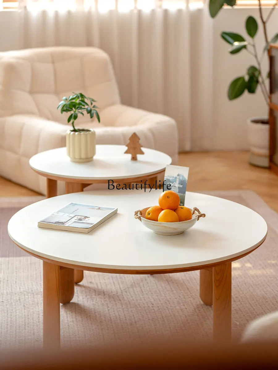 

Living Room Home Solid Wood Combination Tea Table Cherrywood Log Small Apartment Stone Plate Tea Table