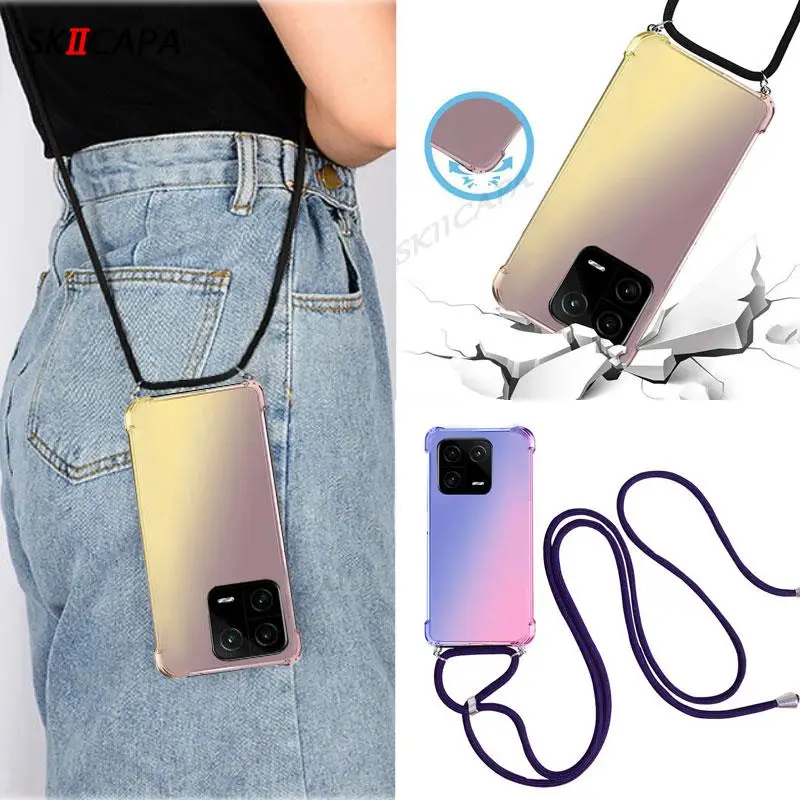 Прозрачный силиконовый чехол с градиентом для Xiao mi 13 Pro Mi 13 Lite, мягкий чехол с ремешком для Redmi 12c