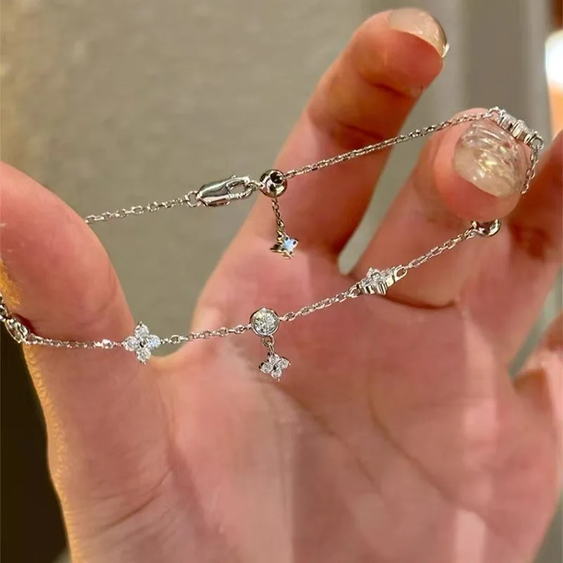 Silver Plated Sparkling Zircon Exquisite Plant Charm Bracelet For Women Cute Fashion Jewelry Light Luxury Advanced Accessories