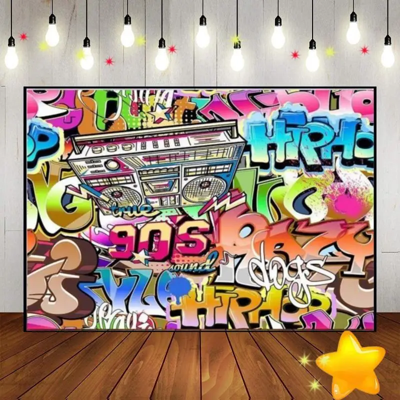 

Urban Street Graffiti Wall Happy Birthday Party Retro Cartoon 80'S 90'S Fashion Background Baby Shower Photography Backdrops