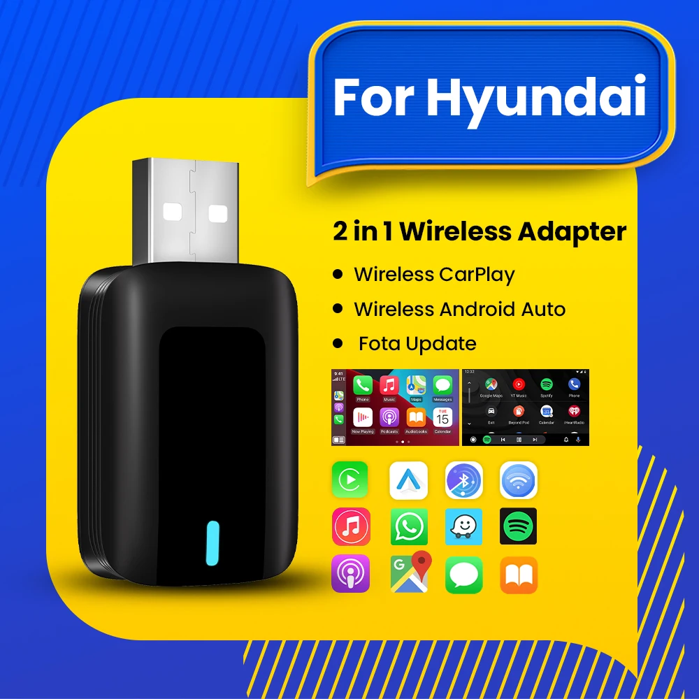 ใหม่ 2in1 Wireless CarPlay Android Auto Adapter สมาร์ท Dongle Plug And Play สําหรับ Hyundai Azera Sonata i10 i30 Tucson Ioniq Kona