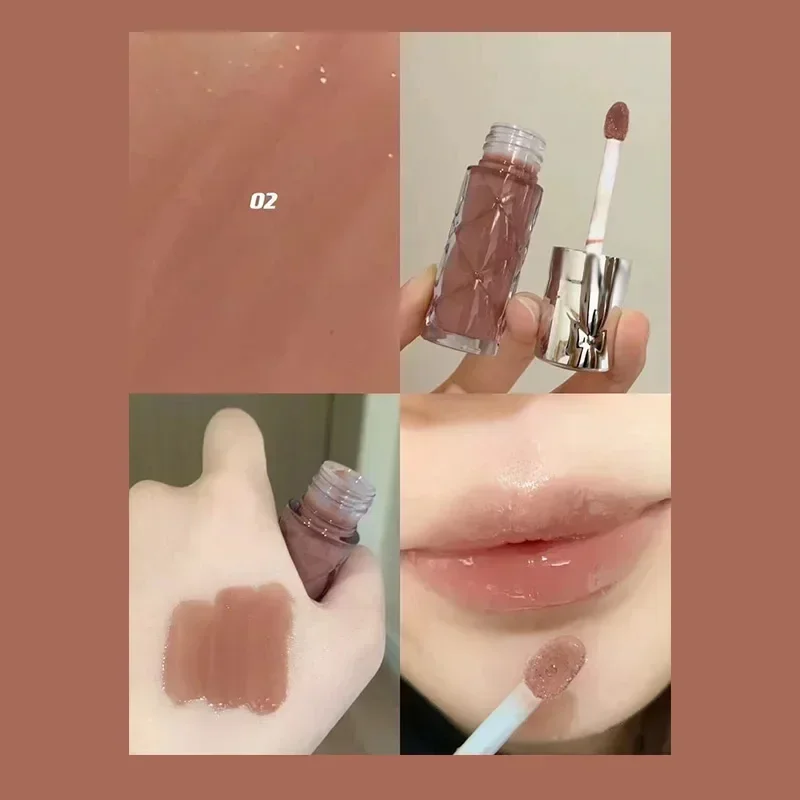 Pintalabios hidratante con espejo de 3 colores, lápiz labial brillante, resistente al agua, antiadherente, suave miel, hidratante, esmalte de labios suave