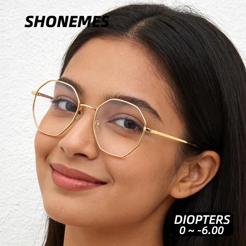 SHONEMES Octagon Myopia Glasses Stylish Women Shortsighted Eyewear Polygonal Myopic Eyeglasses Diopters -1 1.50 2 3 4 4.50 5 6