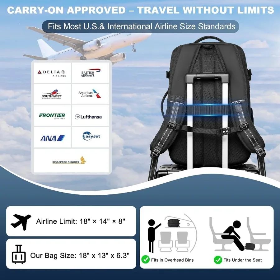 حقيبة ظهر مفرغة للسفر قابلة للتوسيع وضغط على الظهر مع مضخة تفريغ مقاومة للماء بقفل TSA حقيبة سفر مقاس 17 بوصة للكمبيوتر المحمول #6