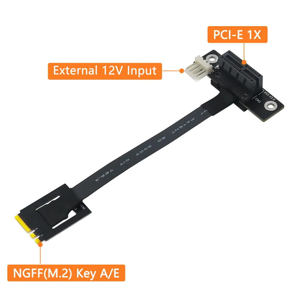 

с 4-контактным разъемом питания FDD с добавлением карты M.2 KEY AE для PCI-E X1 Riser 270 градусов M.2 NGFF Dual Key AE к кабелю адаптера PCI-E 1X