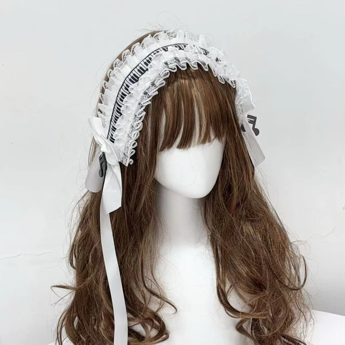 النمط الياباني أسود أبيض مفاتيح البيانو لوليتا مقوس دانتيل رباط شعر مع ملاحظات الموسيقى القوطية أغطية الرأس لوليتا إكسسوارات الشعر