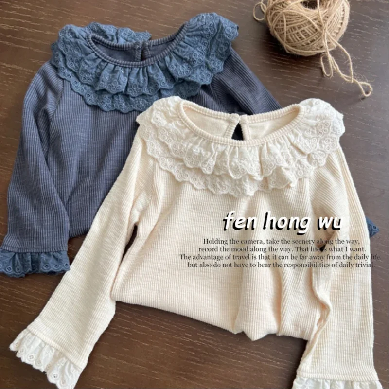 

Girl's Doll Collar Western StyleTT-shirt Fall Wear Long Sleeves Bottoming Shirt Baby Top Children's Clothingt