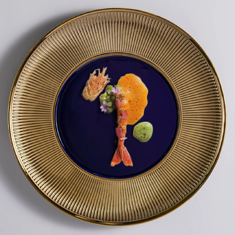 Hotel European-style Gold-colored Line Plate Dessert Display Refreshment French Tableware