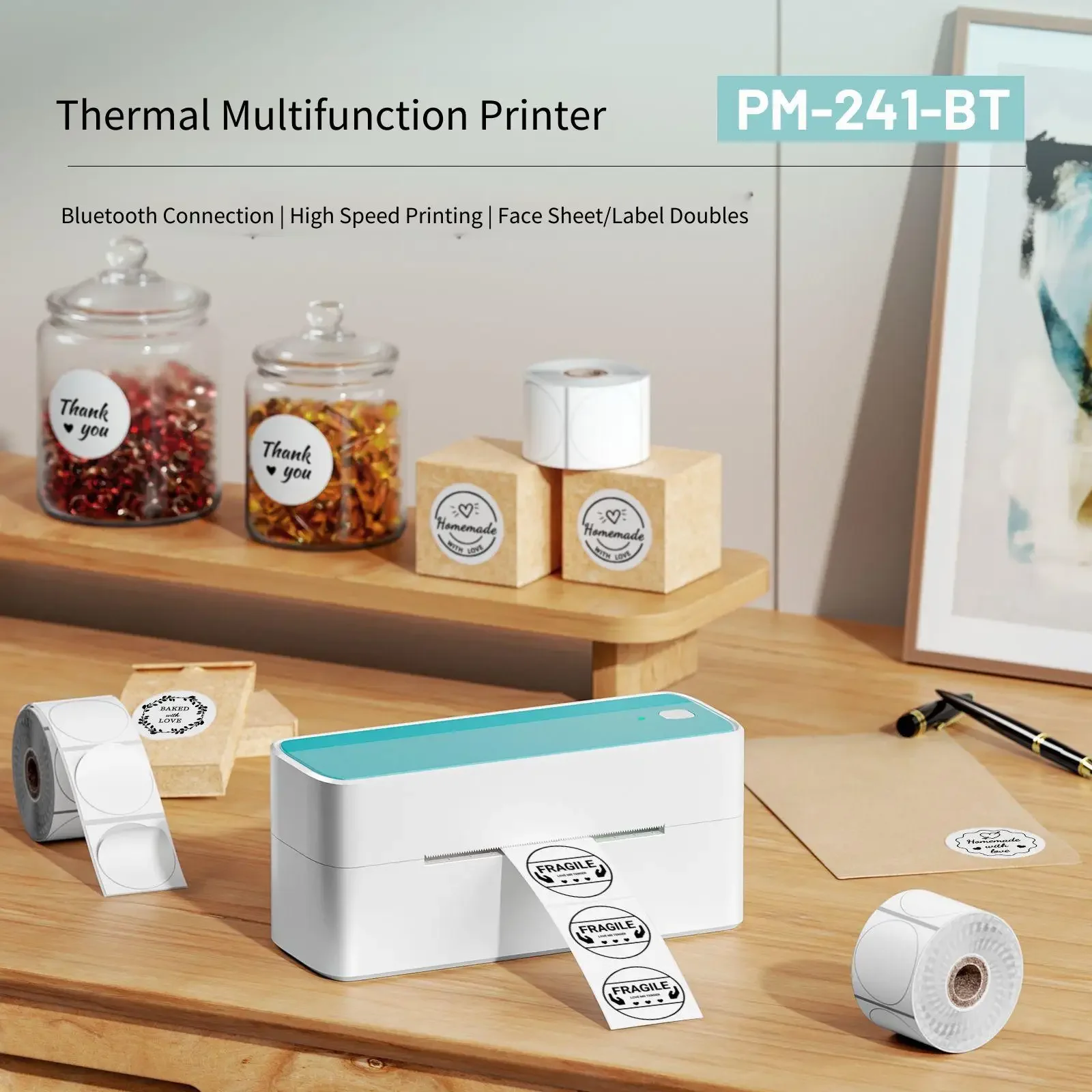 New 241-BT Bluetooth Thermal Label Printer Wireless Shipping Label Printer Compatible with iPhone Android Mac Window Wide Used