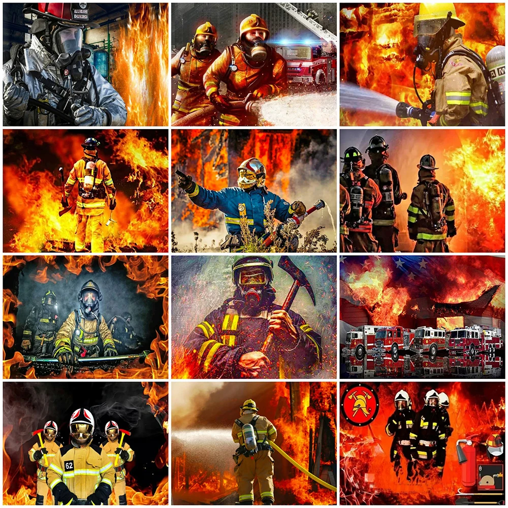 HUACAN 5D DIY Diamond Painting Firefighter Full Square New Arrival Diamond Embroidery Portrait Mosaic Hero Home Decoration