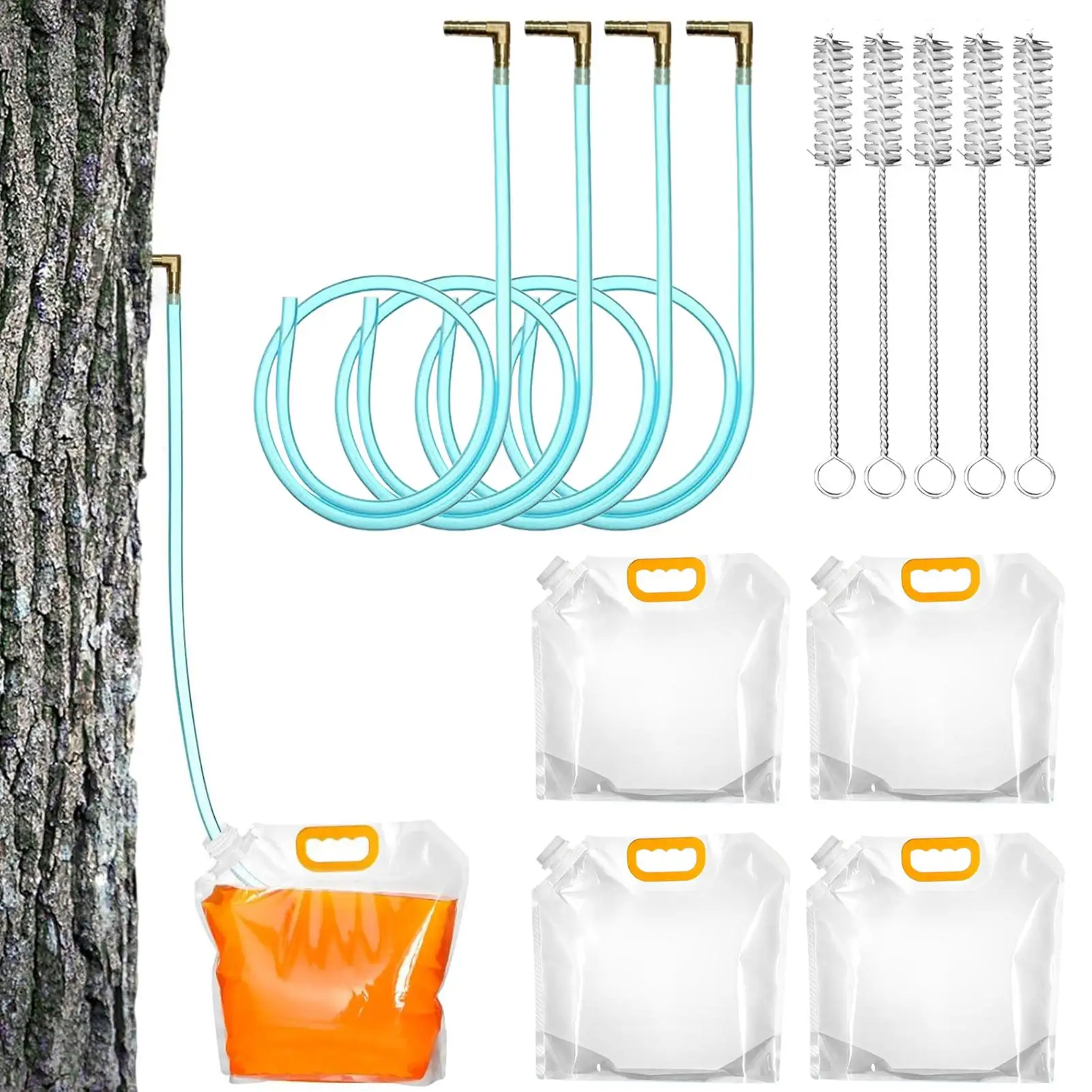 Maple Syrup Tapping Kit with Tubing Brush Drill Taps Sap Tapping Kit  L-Shaped Tip Maple Syrup Collection Bags For Birch