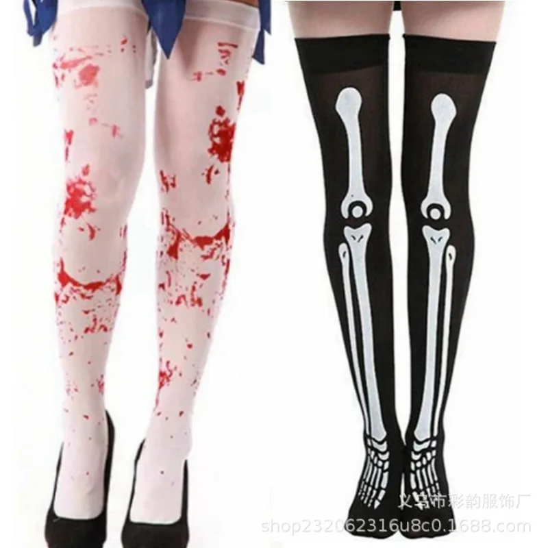 

Halloween Socks Bloody Stockings Zombie Nurse Costume Horror Over Knee Thigh High Stockings For Cosplay Party Secret Room Escape