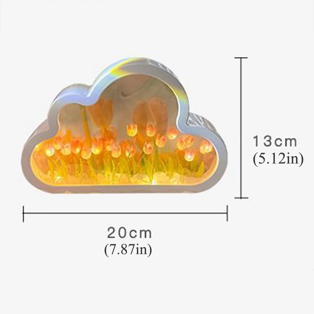 DIY Cloud Tulip LED Night Light Mirror Table Lamp Bedroom Desktop Decoration Lights Bedside Lamps Girl Birthday Anniversary Gift