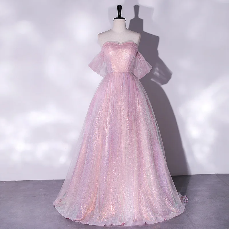 Mermaid Lady Pink Purple Long Slimming Colorful Yarn 2026 New Elegant Host Solo Vocal Art Exam Performance Dress Strap