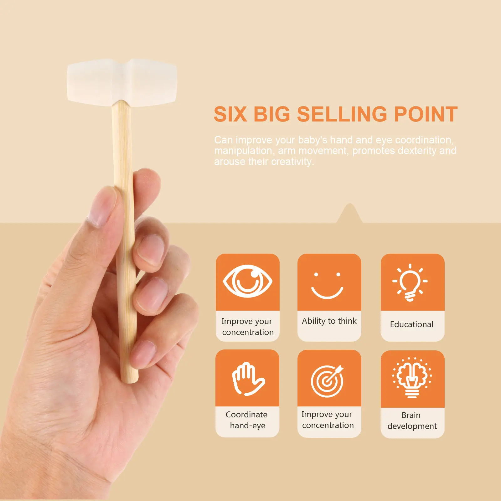 10Pcs Wooden Hammers Small Wood Mallets Beige Ergonomic Handle Educational Coordination Dexterity Development Childhood