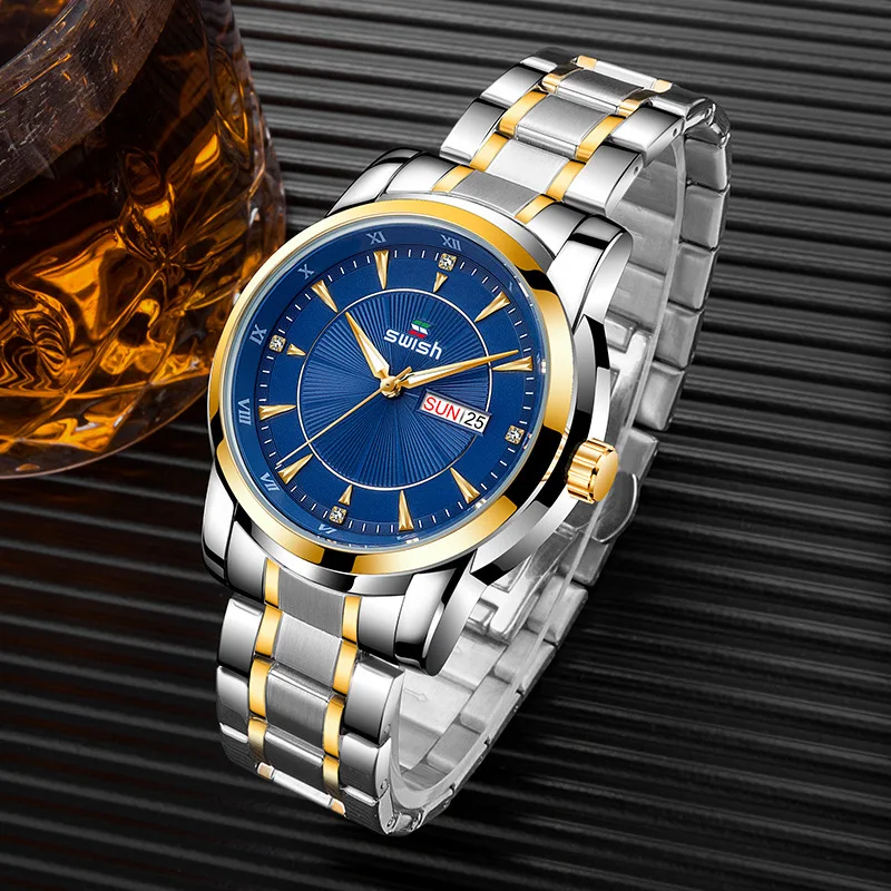 

Metallic Mens Round Watches Quartz Watch Waterproof Wristwatch Stainless Steel Couple Watches