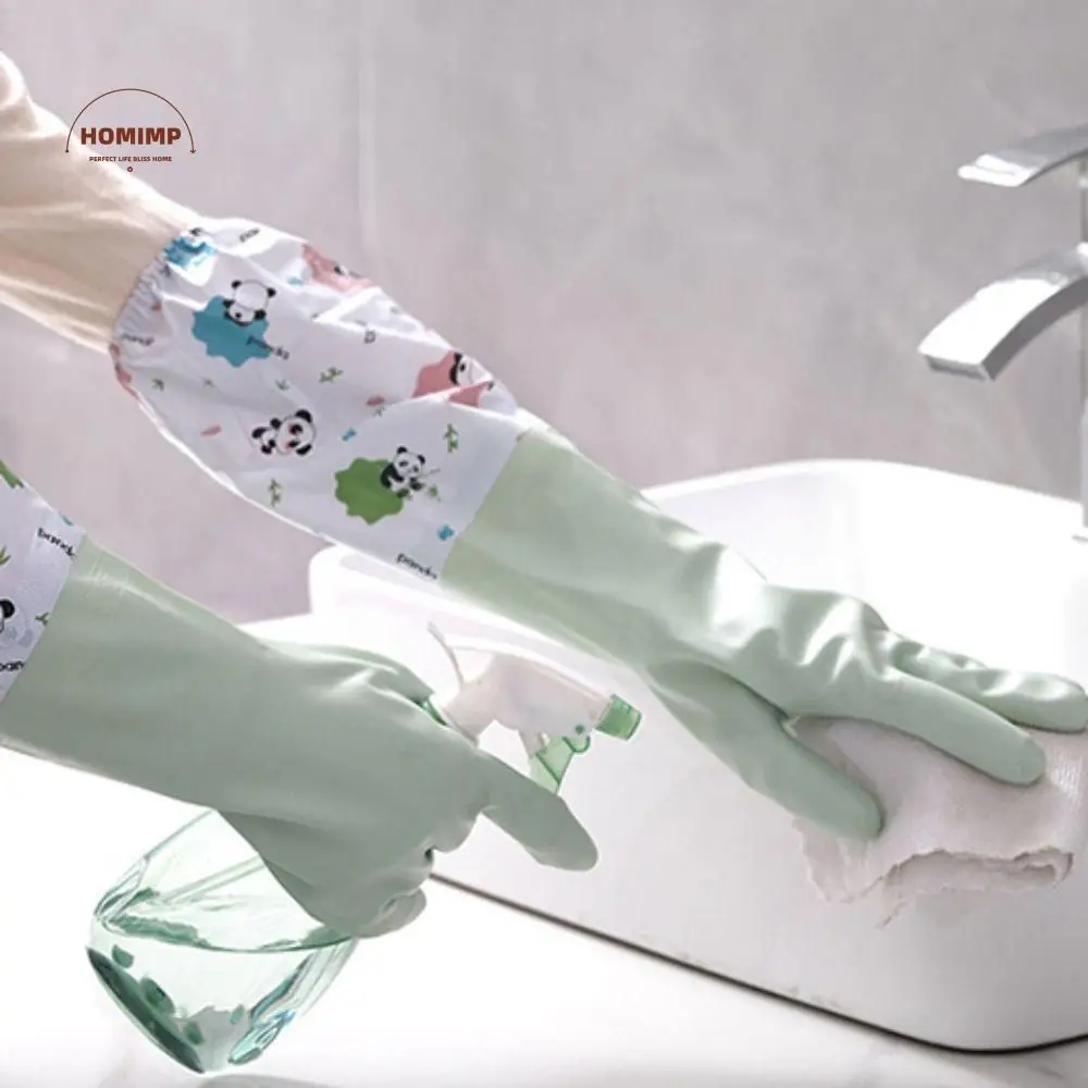 

Long Sleeves Elastic Band Mouth Rubber Gloves Plush Waterproof Dishwashing Cleaning Gloves Panda Pattern Wear-resistant
