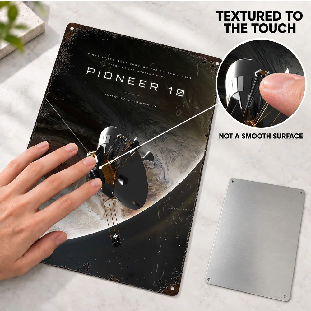 Pioneer 10 Mission Aluminum Poster Personalized Metal Sign Astronomical Illustration Wall Art For Bedroom Astronomy Lover Gift