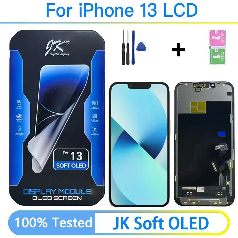 JK Soft OLED For iPhone 13 LCD Display Touch Screen Digitizer Assembly For iPhone13 A2633, A2482 Screen Replacement