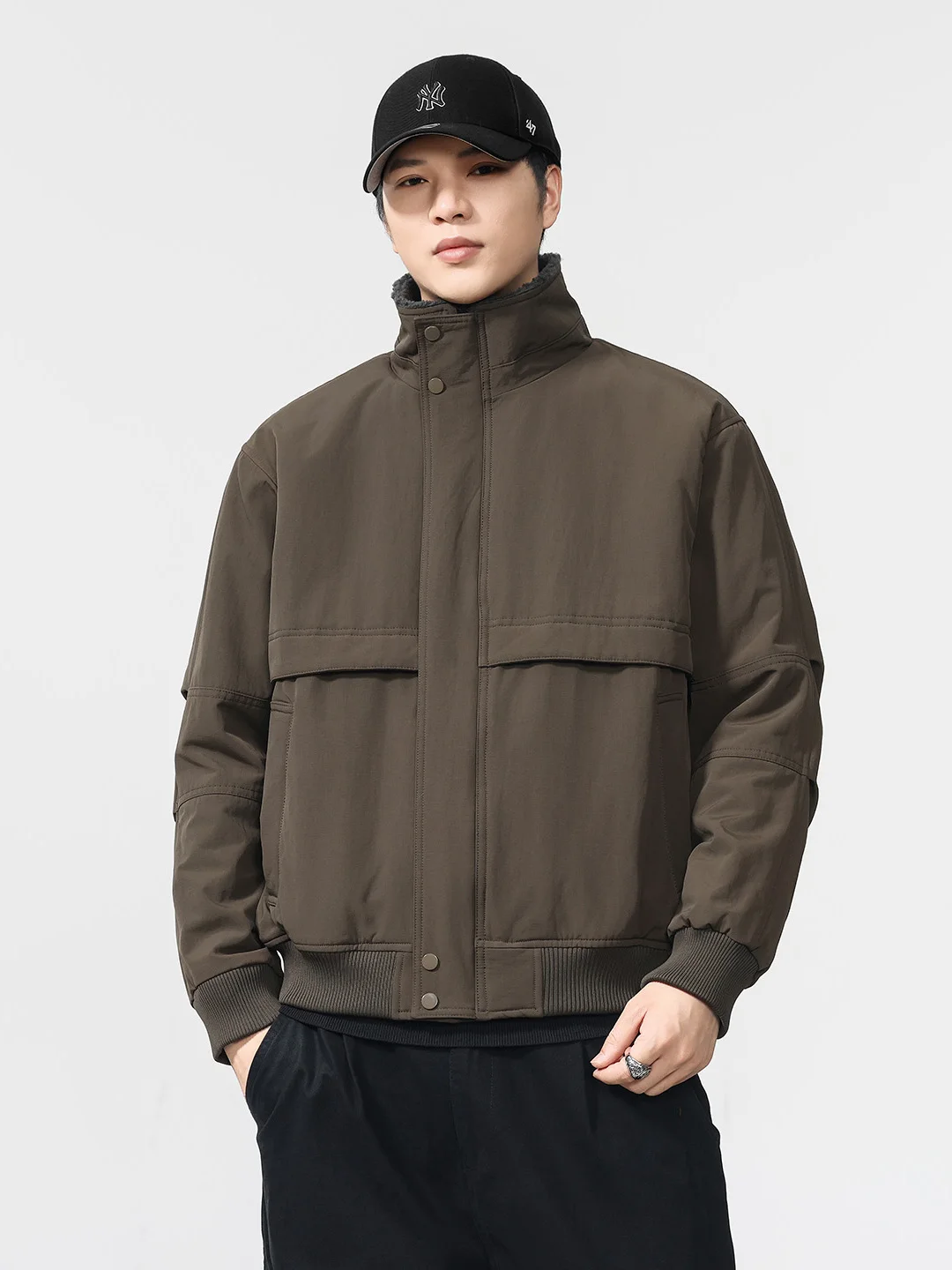 

American Sle Thiened Lamb Velvet Stand Collar Workwear Cotton Jaet Men's Mountain Eagle Coat Winter Warmth Cotton ...