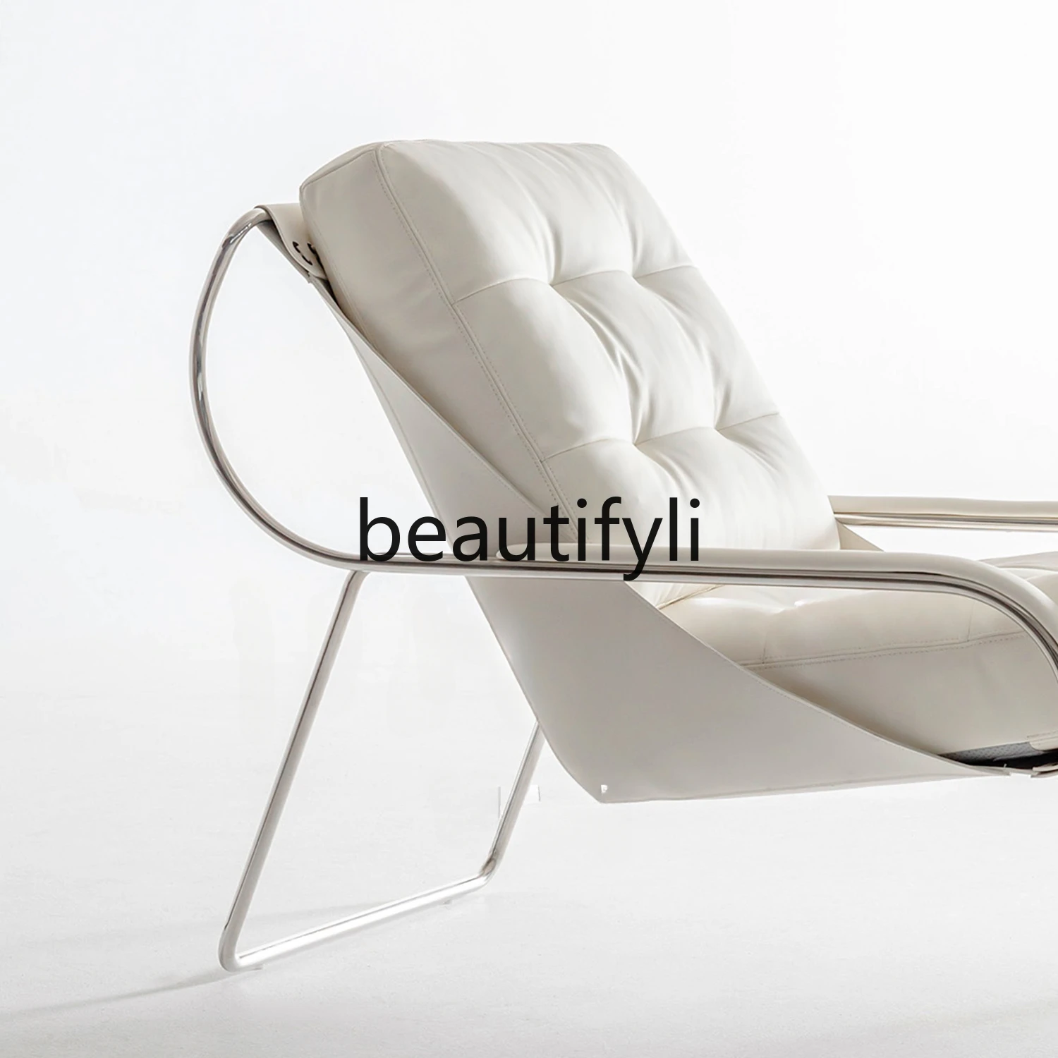 Potato Nest Stainless Steel Leather Down Leisure Chair High-end White Saddle Leather Single Chair