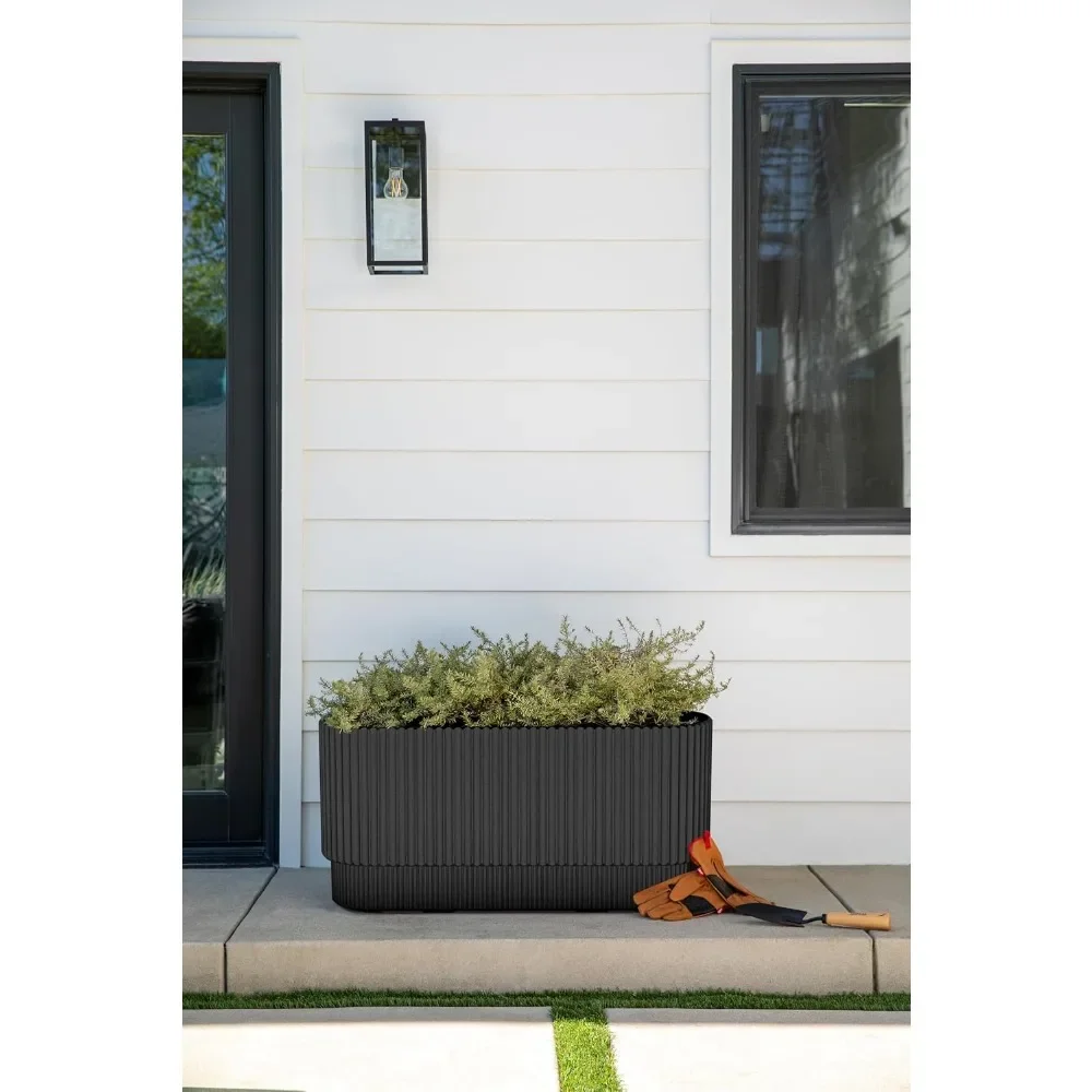 

Series Long Planter for Porch, Patio, Backyard | Durable Plastic-Concrete Material | Modern Décor for Shrubs, Flowers