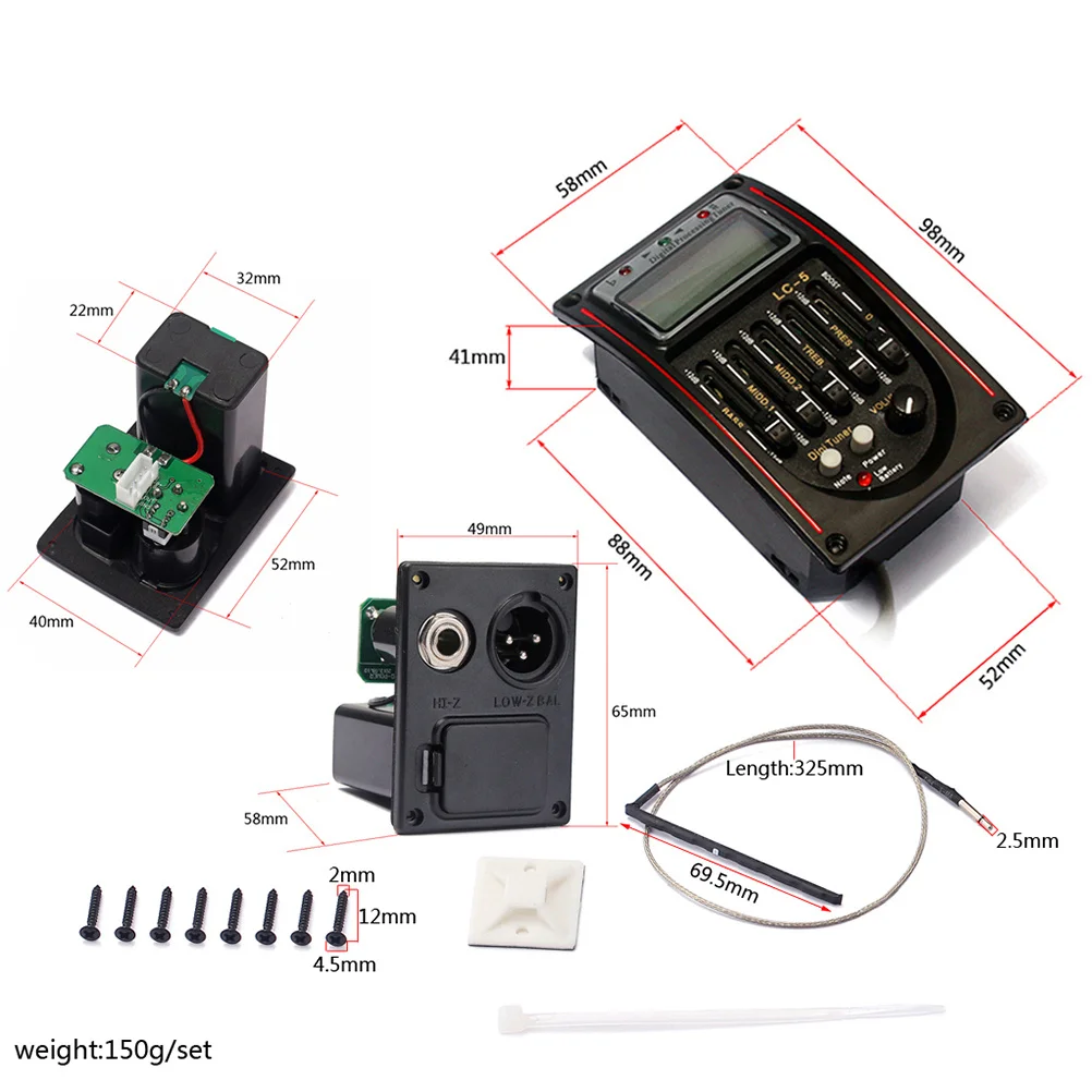 

Lc-5 5-Band Guitar Preamp Red Eq Piezo Pickup No Black Acoustic Classical Guitar Equalizer Tuner Amplifier For Sound