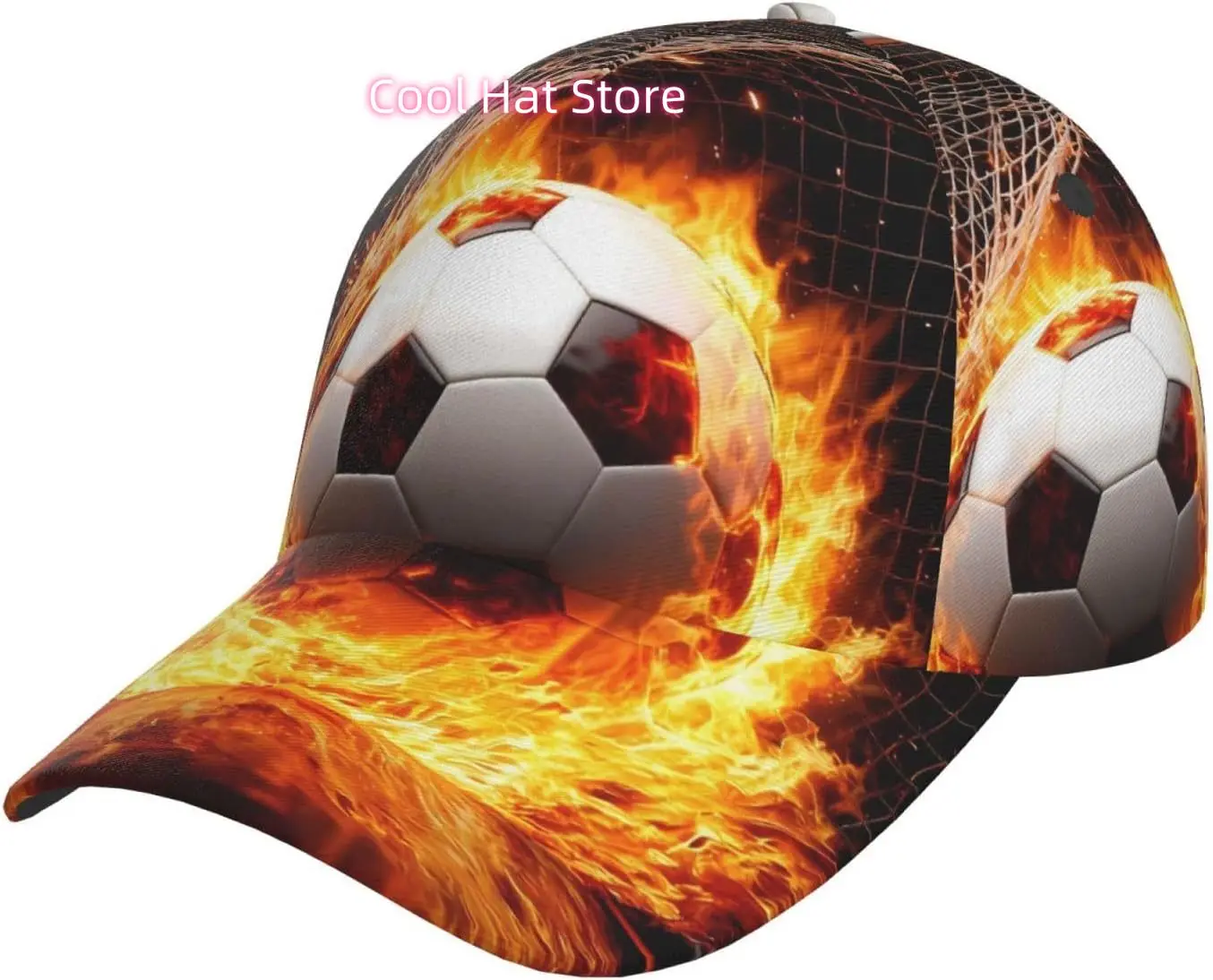 Football Flames Pattern Baseball Cap Adjustable Cotton Baseball Hat for Sports, Outdoor, Travel Gifts for Men Black