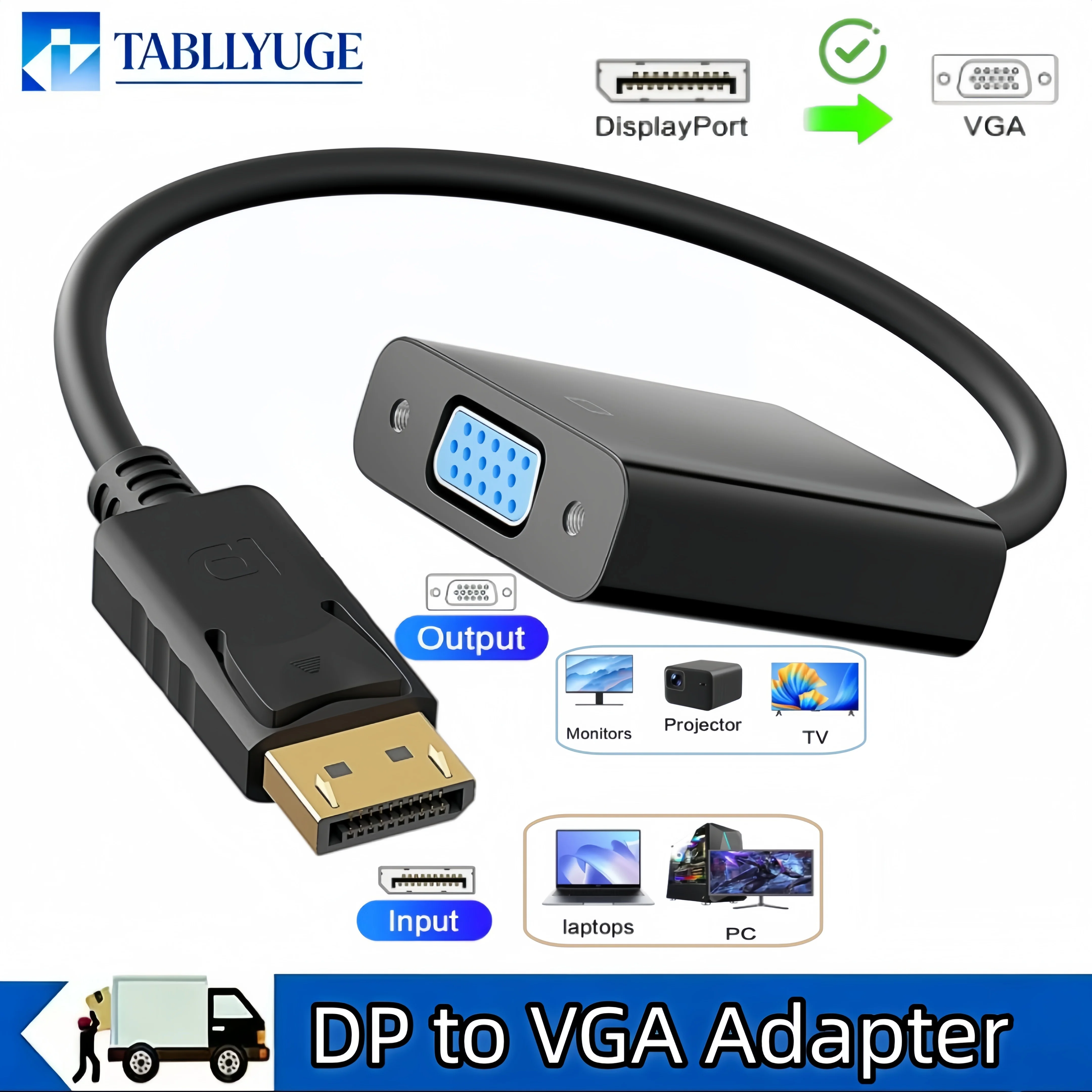 1080P DP to VGA Converter  DisplayPort Male to VGA Female Adapter Cable for Laptop Computer ProjectorTV DesktopMonitorProjector