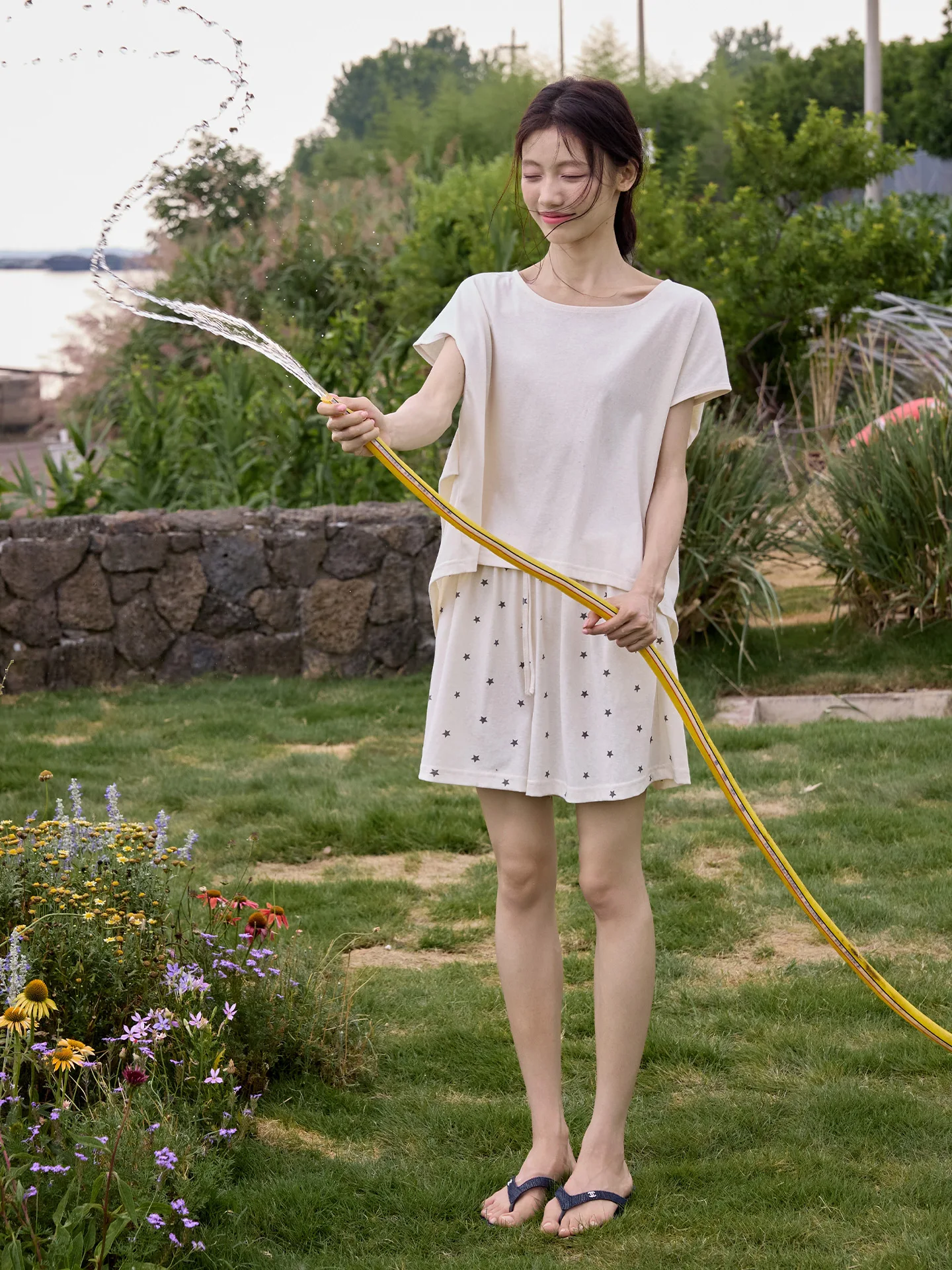 lightweight-loose-women's-nightgown-set-summer-breathable-comfortable-short-sleeve-round-neck-home-wear-outdoor-suitable