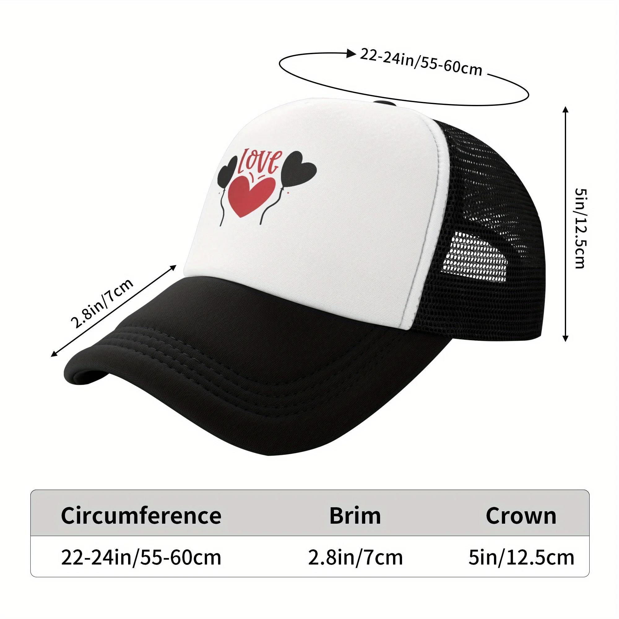 Love Heart Balloons Graphic Polyester Trucker Hat Breathable Mesh Baseball Cap For Adults