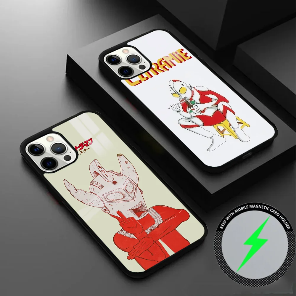 Funny U-Ultraman Anime Phone Case For IPhone 16 15 14 13 12 11 Pro Max Plus Mini Magsafe Mirror Wireless Magnetic Cover