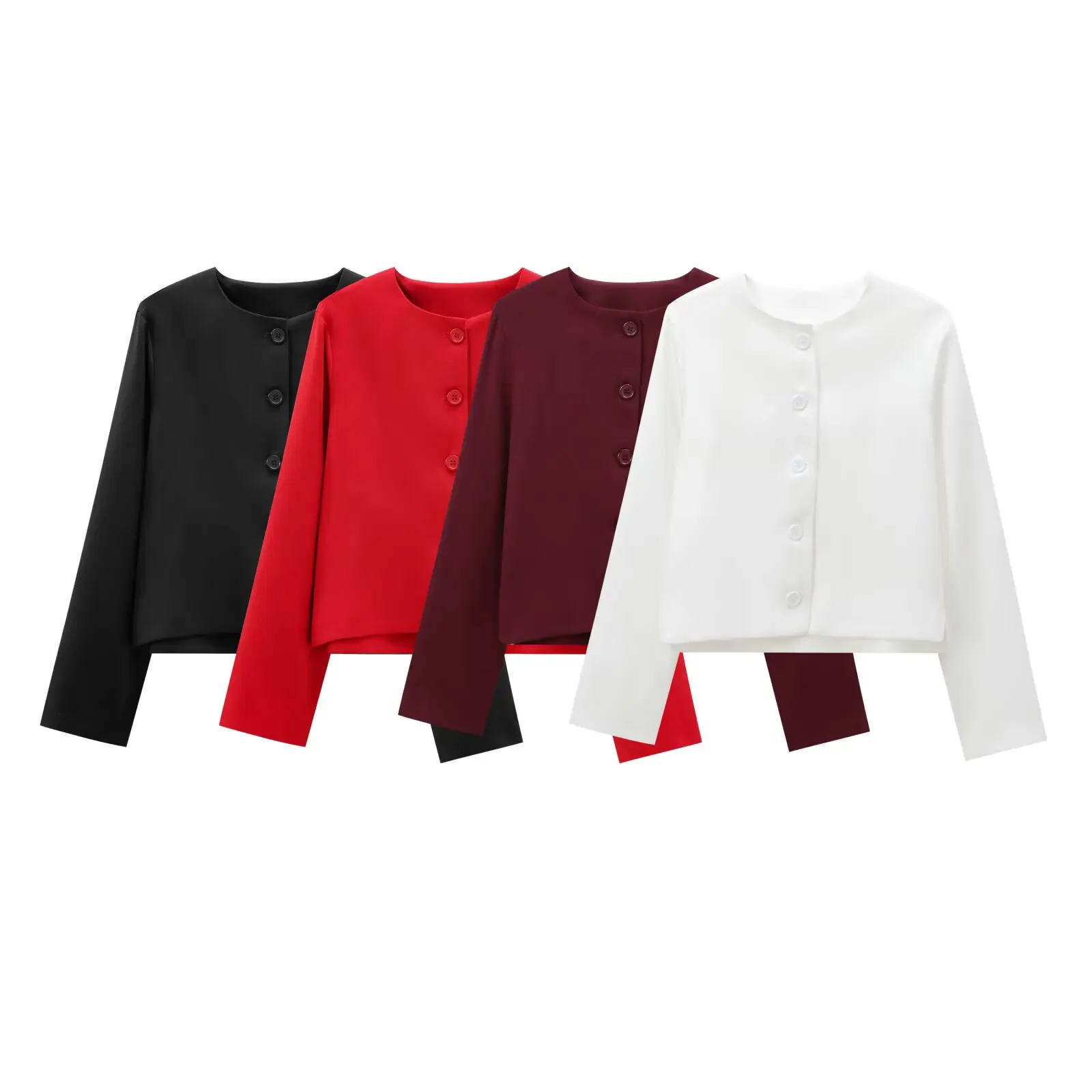 

2025 женское летнее новое модное однобортное короткое пальто, винтажное повседневное женское пальто с круглым вырезом и длинными рукавами с разрезом по бокам