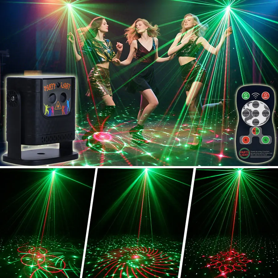 YSHR10 60 أنماط R & G الليزر حفلة عيد ميلاد ضوء تأثير DJ ديسكو العارض فلاش بار الرقص غرفة نوم عيد الميلاد الديكور مصباح