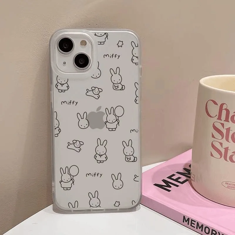 New Cute Miffy Rabbit Phone Case Cartoon Style and Transparent Frosted Shell Suitable for IPhone 17 16 15 14 13 12 11PRO MAX