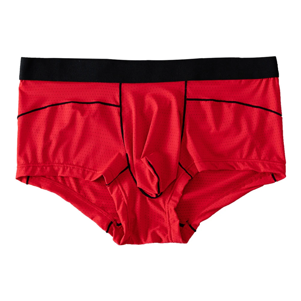Men Mesh Underwear Boxer Shorts Trunks Ice Silk Pouch Panties Hombre Underpants Back Patch Big Pouch Man Trunks