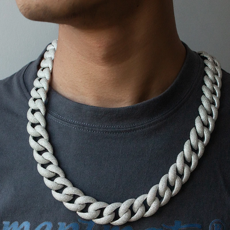 

Hip Hop Jewelry Iced Out 20mm Miami Cuban Link Chain 925 Sterling Silver Moissanite Cuban Link Chain