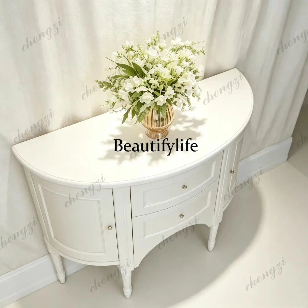 Curved dining side cabinet white semi-circular locker living room simple living room partition side cabinet